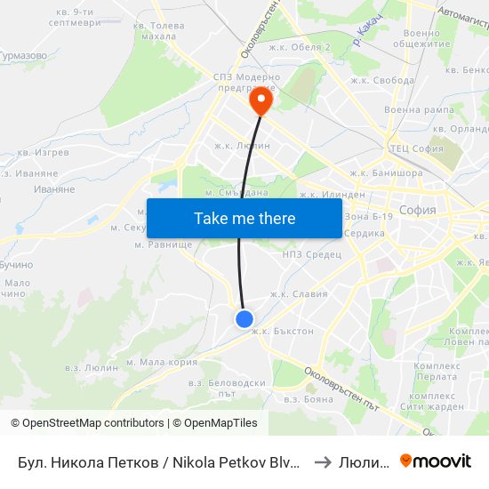 Бул. Никола Петков / Nikola Petkov Blvd. (0350) to Люлин 8 map