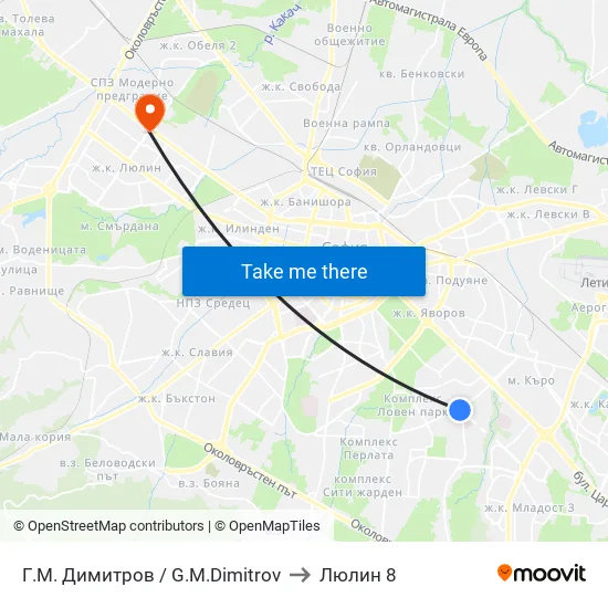 Г. М. Димитров / G. M. Dimitrov to Люлин 8 map