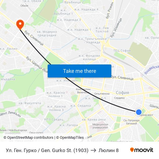 Ул. Ген. Гурко / Gen. Gurko St. (1903) to Люлин 8 map