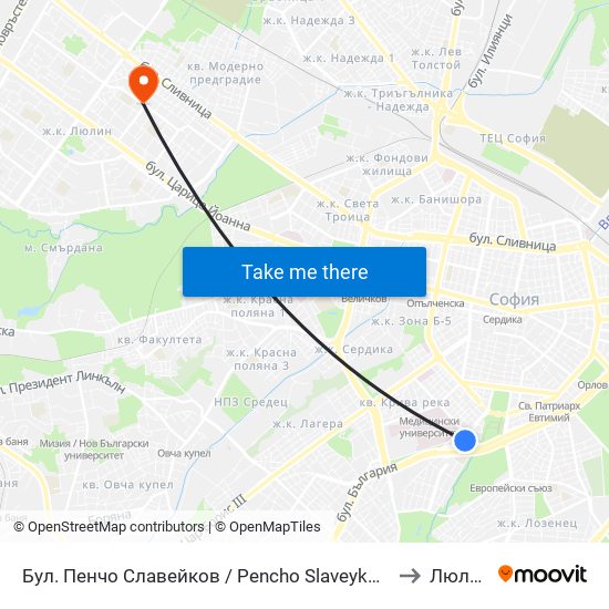 Бул. Пенчо Славейков / Pencho Slaveykov Blvd. (0356) to Люлин 9 map