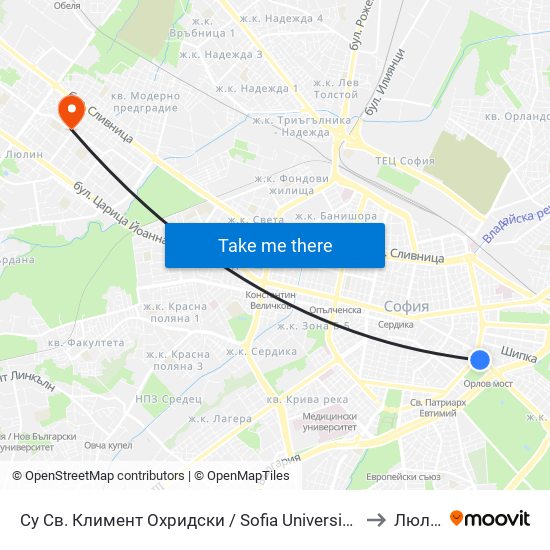 Су Св. Климент Охридски / Sofia University St. Kliment Ohridski to Люлин 9 map