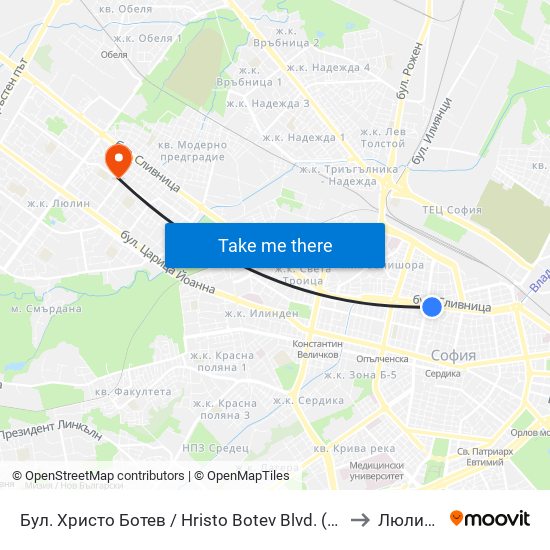 Бул. Христо Ботев / Hristo Botev Blvd. (0385) to Люлин 9 map