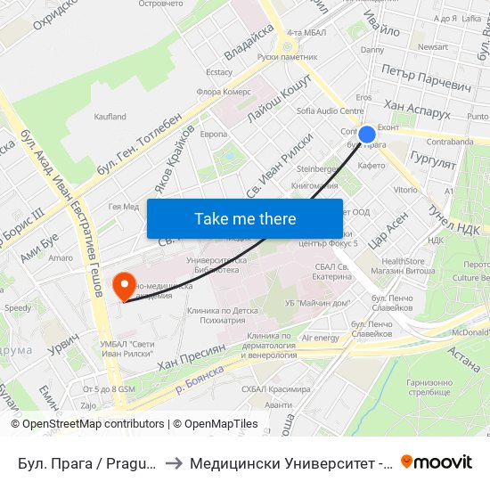 Бул. Прага / Prague Blvd. (0365) to Медицински Университет - София (Ректорат) map