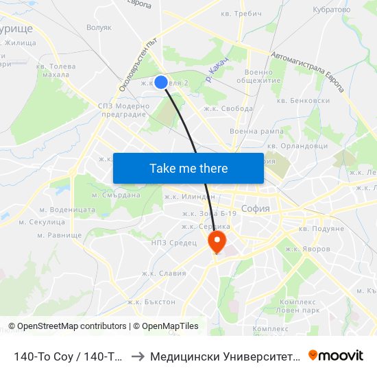 140-То Соу / 140-Th School (0013) to Медицински Университет - София (Ректорат) map