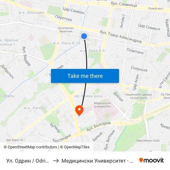 Ул. Одрин / Odrin St. (2075) to Медицински Университет - София (Ректорат) map