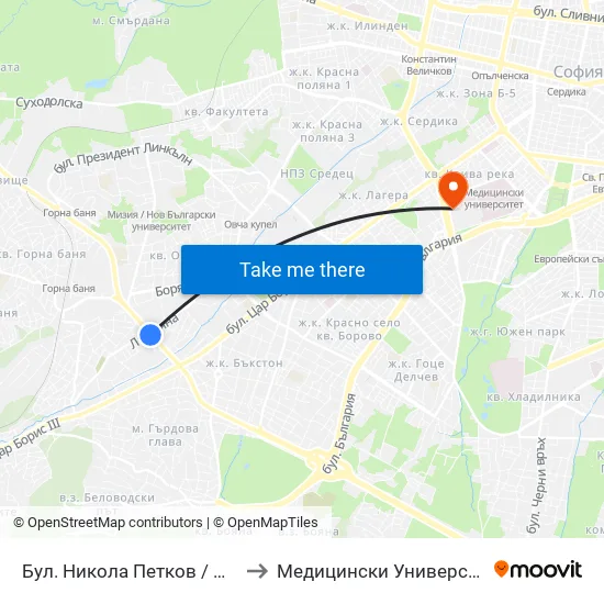 Бул. Никола Петков / Nikola Petkov Blvd. (0350) to Медицински Университет - София (Ректорат) map