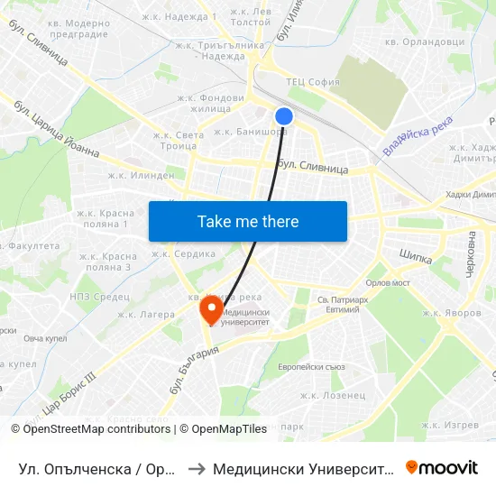 Ул. Опълченска / Opalchenska St. (2079) to Медицински Университет - София (Ректорат) map