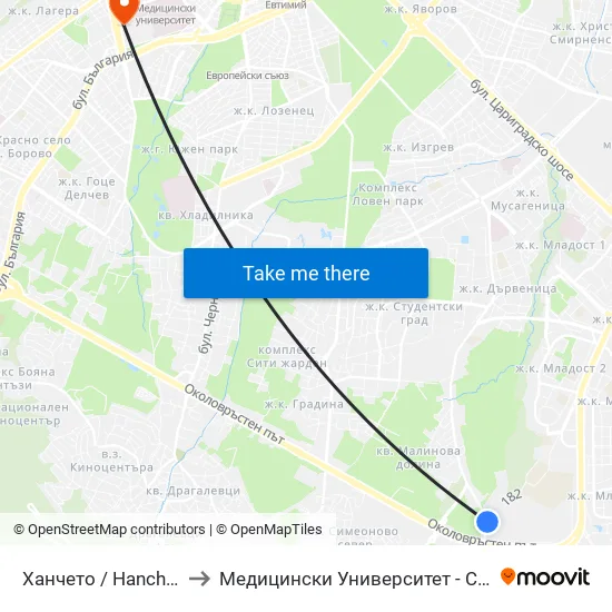 👋 Ханчето / Hancheto (2300) to Медицински Университет - София (Ректорат) map