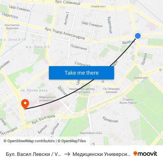 Бул. Васил Левски / Vasil Levski Blvd. (0297) to Медицински Университет - София (Ректорат) map