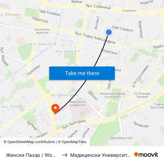 Женски Пазар / Women’S Market (0379) to Медицински Университет - София (Ректорат) map