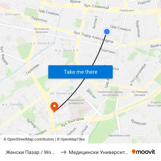 Женски Пазар / Women’S Market (0379) to Медицински Университет - София (Ректорат) map