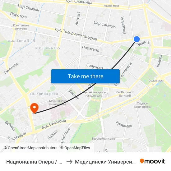 Национална Опера / National Opera (1115) to Медицински Университет - София (Ректорат) map
