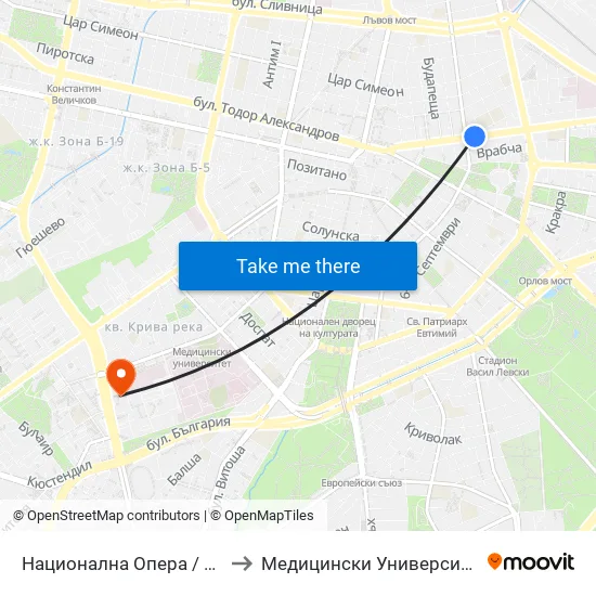 Национална Опера / National Opera (1116) to Медицински Университет - София (Ректорат) map