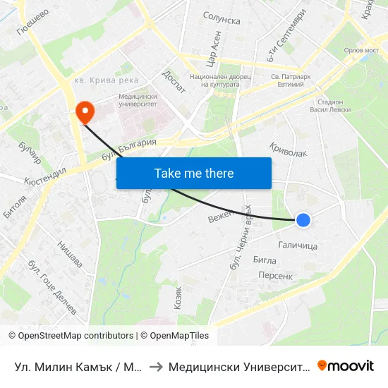 Ул. Милин Камък / Milin Kamak St. (2045) to Медицински Университет - София (Ректорат) map