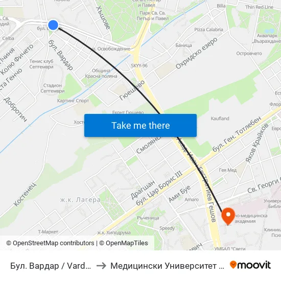 Бул. Вардар / Vardar Blvd. (0293) to Медицински Университет - София (Ректорат) map