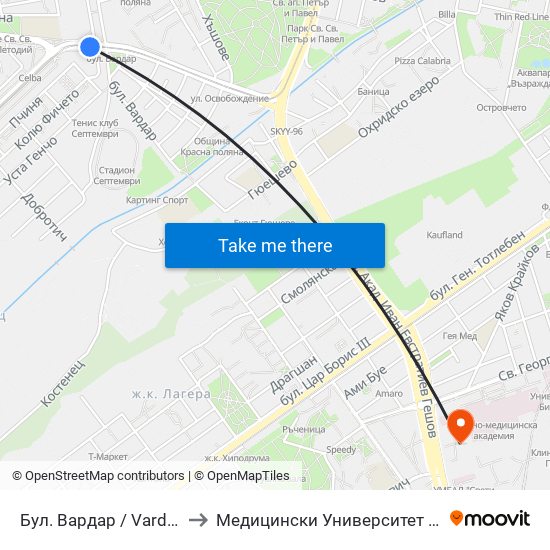 Бул. Вардар / Vardar Blvd. (0295) to Медицински Университет - София (Ректорат) map