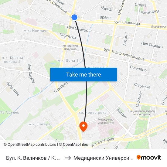 Бул. К. Величков / K. Velichkov Blvd. (0325) to Медицински Университет - София (Ректорат) map