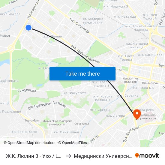 Ж.К. Люлин 3 - Ухо / Lyulin 3 Qr. - Loop (0610) to Медицински Университет - София (Ректорат) map