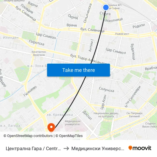Ⓜ️ Централна Гара / Central Railway Station (1330) to Медицински Университет - София (Ректорат) map