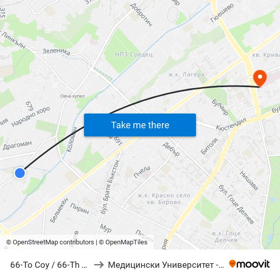66-То Соу / 66-Th School (0042) to Медицински Университет - София (Ректорат) map