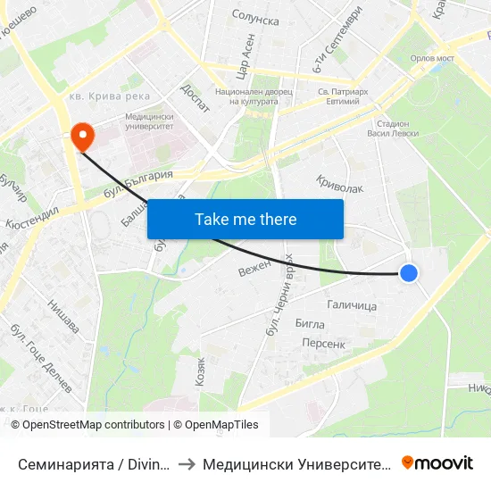 🎓 Семинарията / Divinity School (1568) to Медицински Университет - София (Ректорат) map