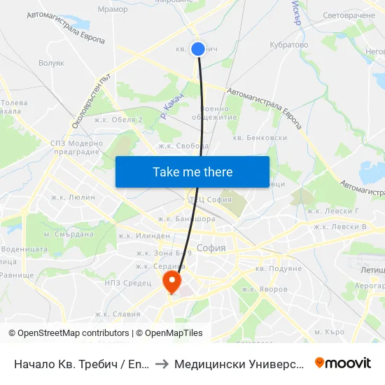 👋 Начало Кв. Требич / Entry To Trebich Qr. (1683) to Медицински Университет - София (Ректорат) map