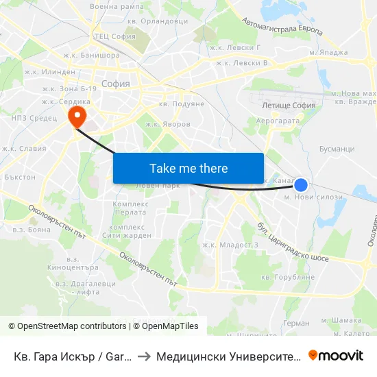 Кв. Гара Искър / Gara Iskar Qr. (0036) to Медицински Университет - София (Ректорат) map