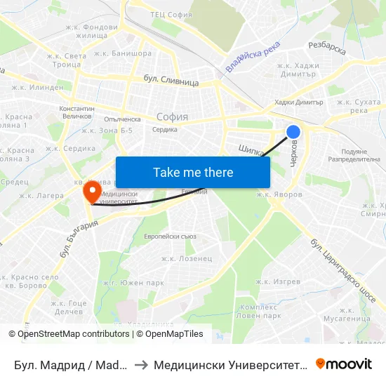 Бул. Мадрид / Madrid Blvd. (0338) to Медицински Университет - София (Ректорат) map