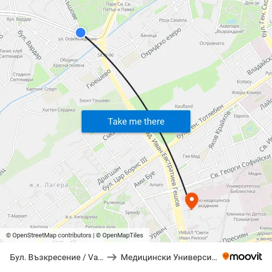 Бул. Възкресение / Vazkresenie Blvd. (0304) to Медицински Университет - София (Ректорат) map