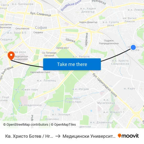 Кв. Христо Ботев / Hristo Botev Qr. (0913) to Медицински Университет - София (Ректорат) map