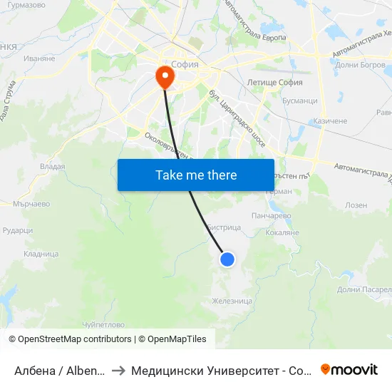 Албена / Albena (0071) to Медицински Университет - София (Ректорат) map