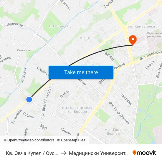 Кв. Овча Купел / Ovcha Kupel Qr. (0879) to Медицински Университет - София (Ректорат) map