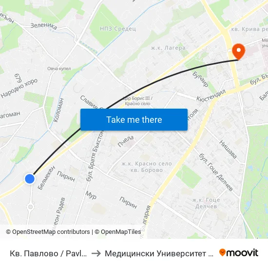 Кв. Павлово / Pavlovo Qr. (0892) to Медицински Университет - София (Ректорат) map