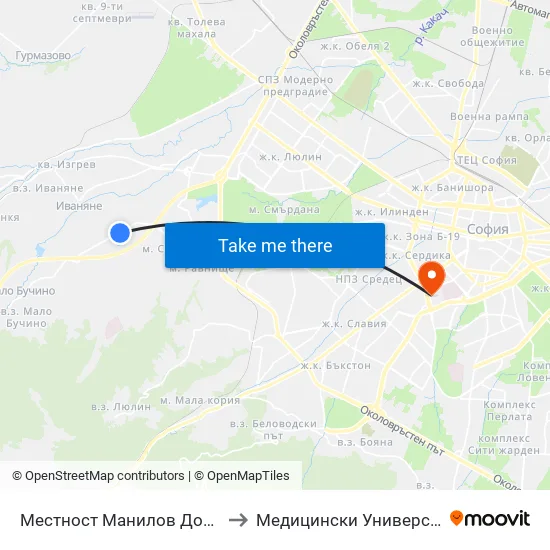 Местност Манилов Дол / Manilov Dol Area (0917) to Медицински Университет - София (Ректорат) map