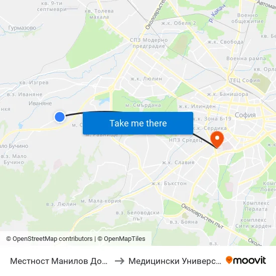 Местност Манилов Дол / Manilov Dol Area (0918) to Медицински Университет - София (Ректорат) map
