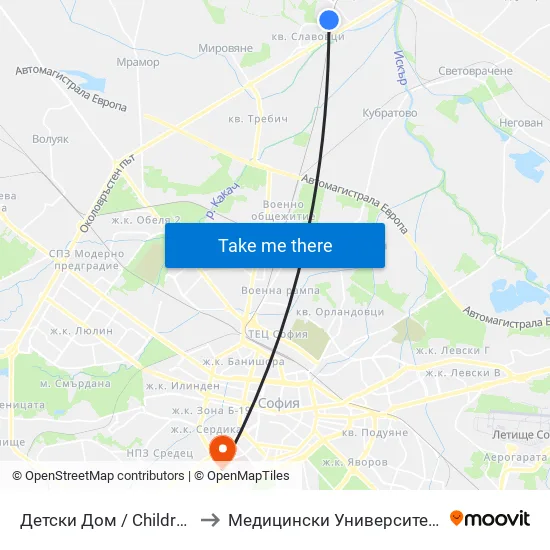 Детски Дом / Children’S Home (0528) to Медицински Университет - София (Ректорат) map
