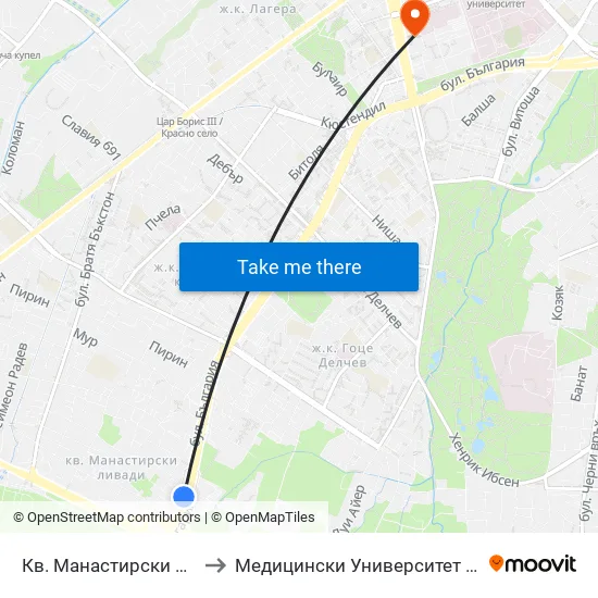 Кв. Манастирски Ливади (0866) to Медицински Университет - София (Ректорат) map