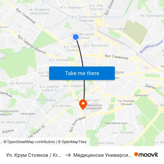 Ул. Крум Стоянов / Krum Stoyanov St. (2016) to Медицински Университет - София (Ректорат) map