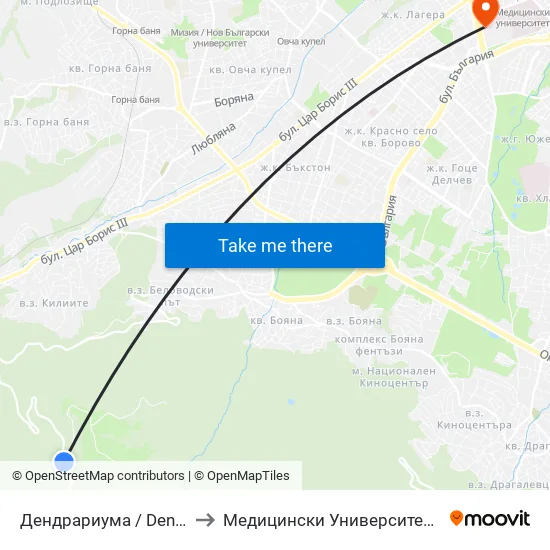 Дендрариума / Dendrariuma (6566) to Медицински Университет - София (Ректорат) map