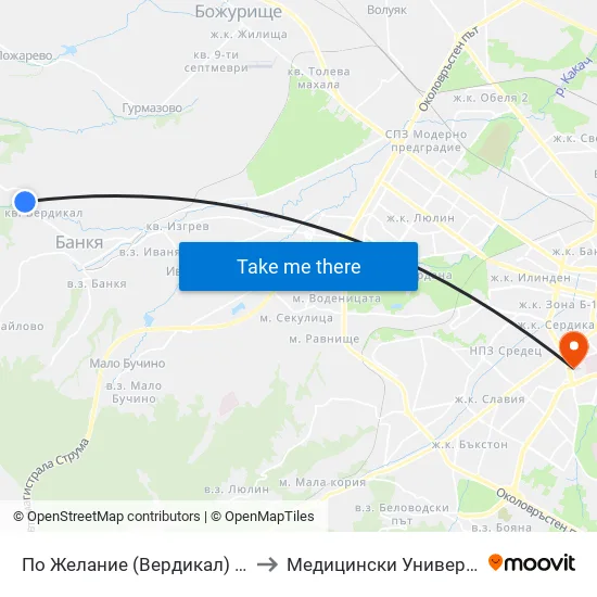 👋 Вердикал / Verdikal (2497) to Медицински Университет - София (Ректорат) map
