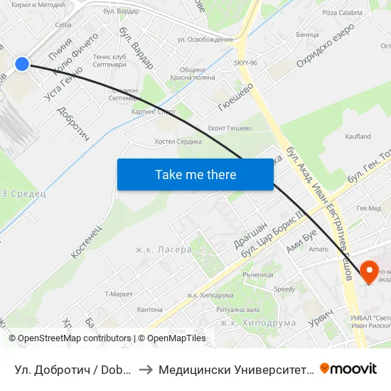 Ул. Добротич / Dobrotich St. (1932) to Медицински Университет - София (Ректорат) map
