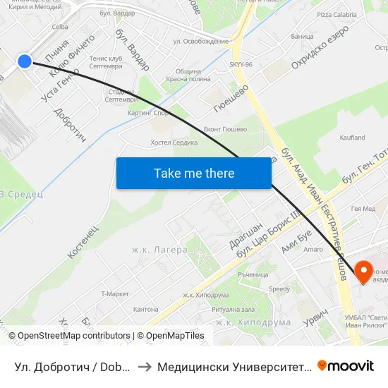 Ул. Добротич / Dobrotich St. (1933) to Медицински Университет - София (Ректорат) map