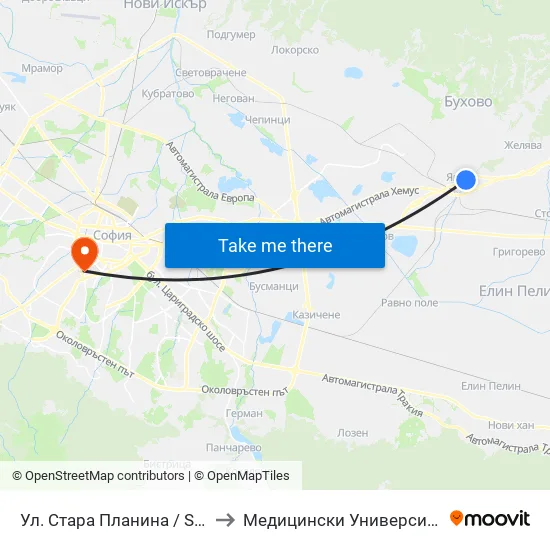 Ул. Стара Планина / Stara Planina St. (2184) to Медицински Университет - София (Ректорат) map