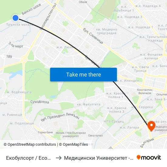 👋 Екобулсорт / Ecobulsort (2520) to Медицински Университет - София (Ректорат) map