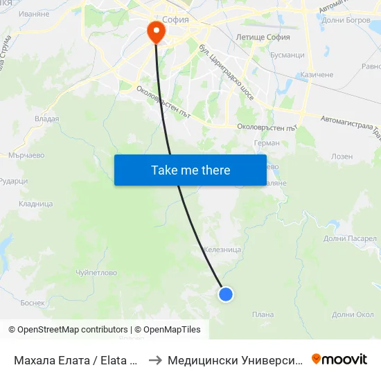 Махала Елата / Elata Neighbourhood (0563) to Медицински Университет - София (Ректорат) map
