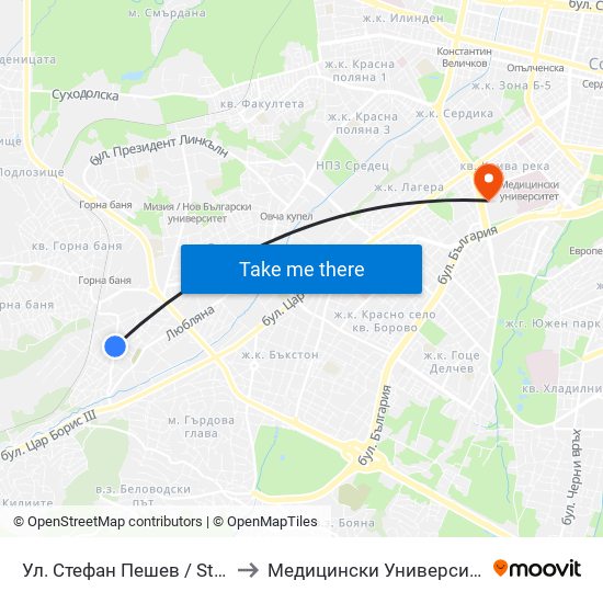 Ул. Стефан Пешев / Stefan Geshev St. (2192) to Медицински Университет - София (Ректорат) map