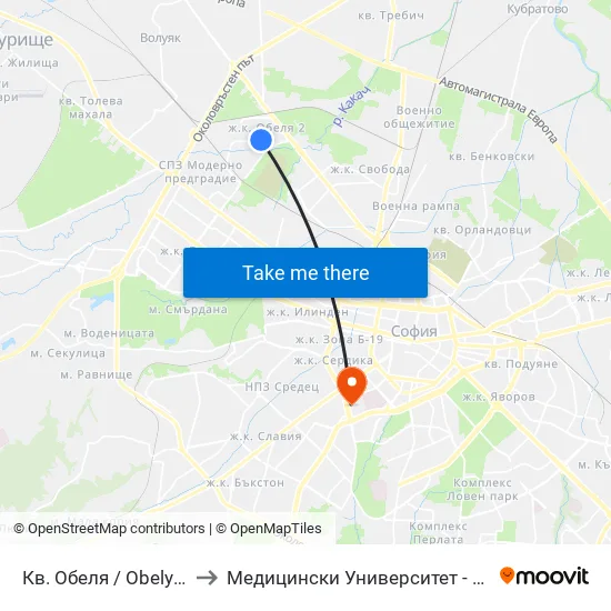 Кв. Обеля / Obelya Qr. (0873) to Медицински Университет - София (Ректорат) map