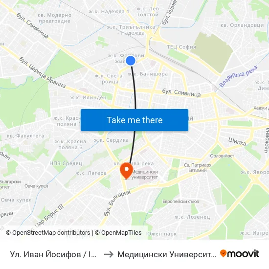 Ул. Иван Йосифов / Ivan Yosifov St. (1951) to Медицински Университет - София (Ректорат) map