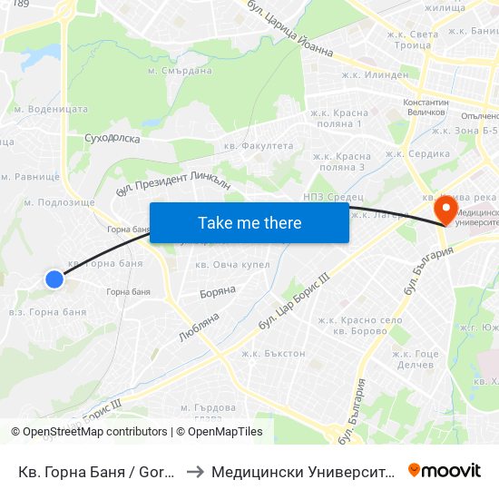 Кв. Горна Баня / Gorna Banya Qr. (0829) to Медицински Университет - София (Ректорат) map