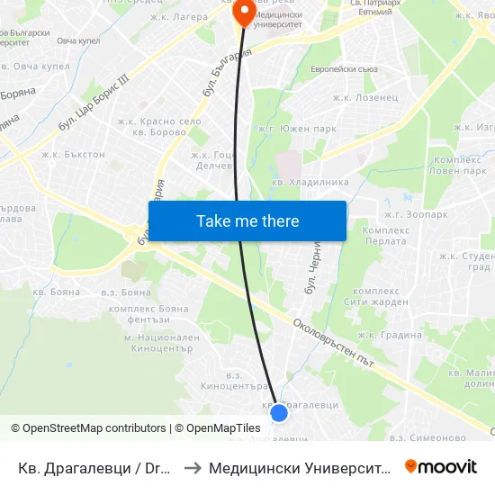 Кв. Драгалевци / Dragalevtsi Qr. (0836) to Медицински Университет - София (Ректорат) map